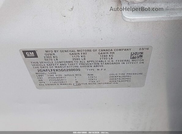 2GNFLFEK5G6288699 2016 CHEVROLET EQUINOX Silver Vista del compartimento del motor