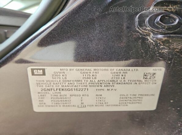 2GNFLFEK6G6162271 2016 CHEVROLET EQUINOX Серый Панорамный вид салона 360°