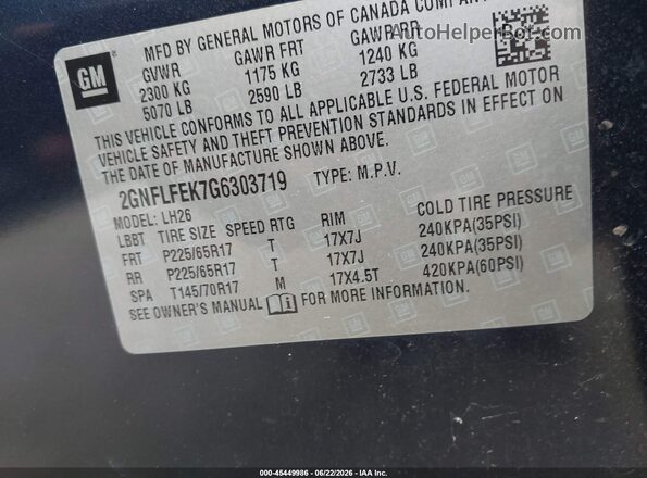 2GNFLFEK7G6303719 2016 CHEVROLET EQUINOX Blue Vista del compartimento del motor