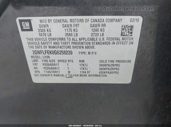 2GNFLFEK8G6258239 2016 CHEVROLET EQUINOX Gray Вид підкапотного простору