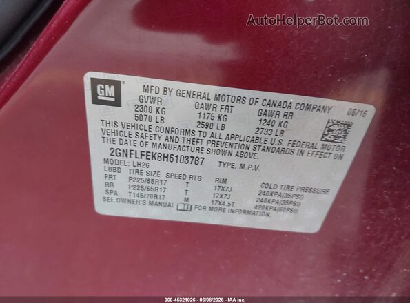 2GNFLFEK8H6103787 2017 CHEVROLET EQUINOX Maroon Вид підкапотного простору