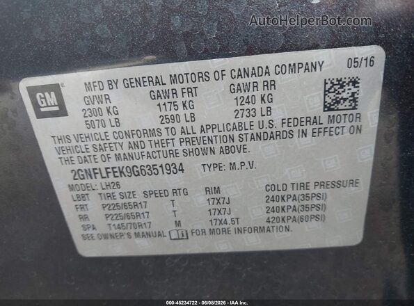 2GNFLFEK9G6351934 2016 CHEVROLET EQUINOX Black Vista del compartimento del motor
