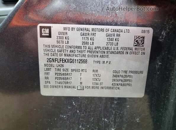 2GNFLFEKXG6112568 2016 CHEVROLET EQUINOX Gray VIN կոդի պիտակի տեսք