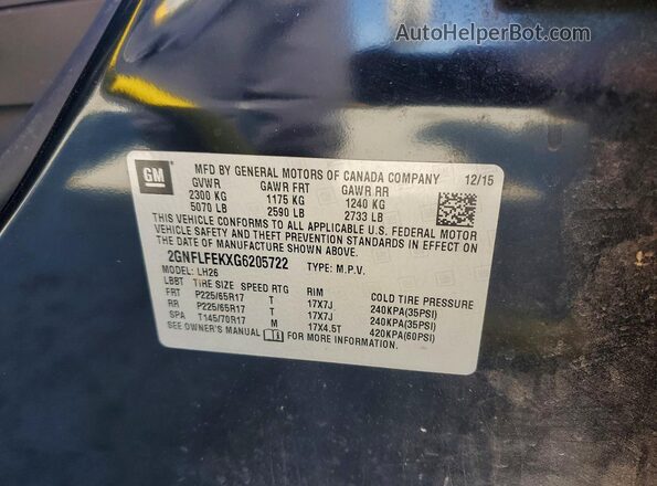 2GNFLFEKXG6205722 2016 CHEVROLET EQUINOX Black VIN sticker view