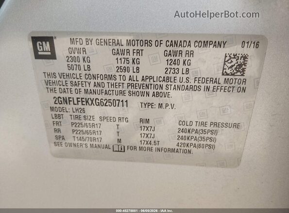 2GNFLFEKXG6250711 2016 CHEVROLET EQUINOX Silver 