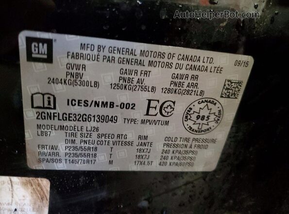 2GNFLGE32G6139049 2016 CHEVROLET EQUINOX Черный Вид наклейки с VIN-кодом