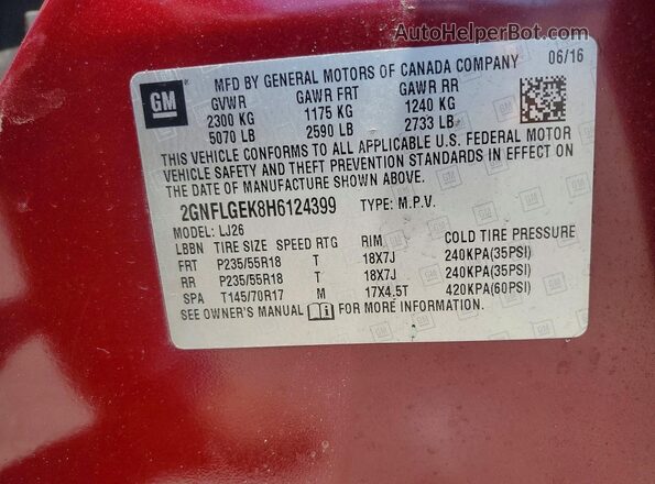 2GNFLGEK8H6124399 2017 CHEVROLET EQUINOX Burgundy Widok naklejki z numerem VIN