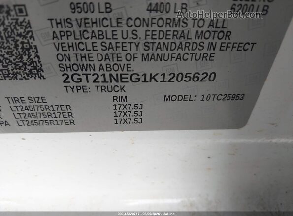 2GT21NEG1K1205620 2019 GMC SIERRA White Engine compartment view