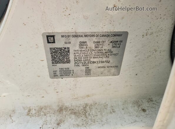 2GTV2LEC8K1159702 2019 GMC SIERRA White Շարժիչի բաժամունքի տեսք