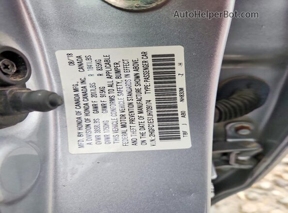 2HGFC1E51JH709174 2018 HONDA CIVIC Silver VIN կոդի պիտակի տեսք