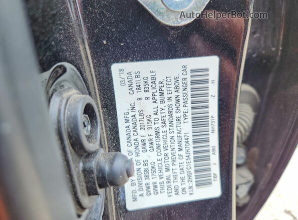 2HGFC1E54JH704471 2018 HONDA CIVIC Черный Вид наклейки с VIN-кодом