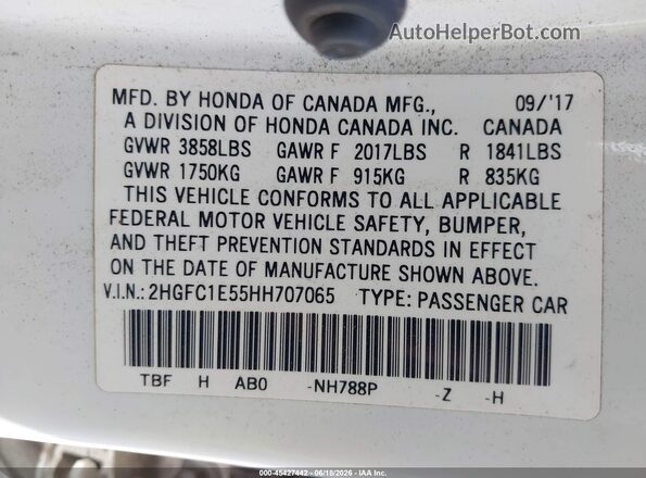 2HGFC1E55HH707065 2017 HONDA CIVIC Белый Вид подкапотного пространства