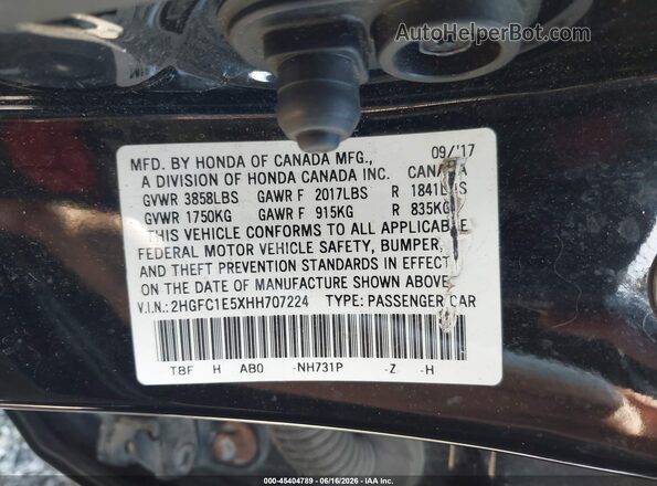 2HGFC1E5XHH707224 2017 HONDA CIVIC Black Вид підкапотного простору