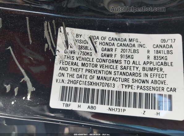 2HGFC1E5XHH707613 2017 HONDA CIVIC Black Widok komory silnika