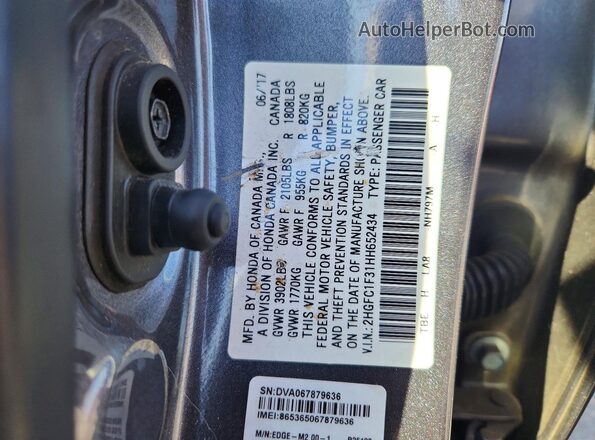 2HGFC1F31HH652434 2017 HONDA CIVIC Gray VIN კოდის სტიკერის ხედი