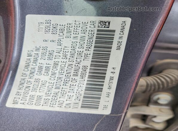 2HGFC1F31LH680498 2020 HONDA CIVIC Gray Engine compartment view