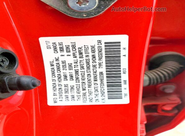 2HGFC1F33HH653584 2017 HONDA CIVIC Red 