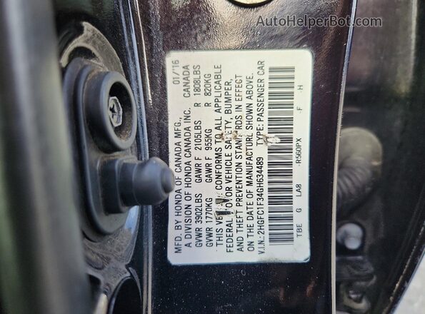 2HGFC1F34GH634489 2016 HONDA CIVIC Черный Вид наклейки с VIN-кодом