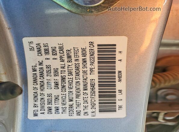 2HGFC1F35GH648319 2016 HONDA CIVIC Серебряный 