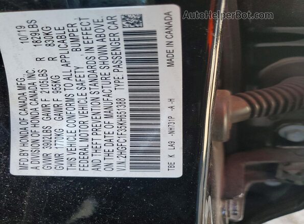 2HGFC1F35KH651388 2019 HONDA CIVIC Black 