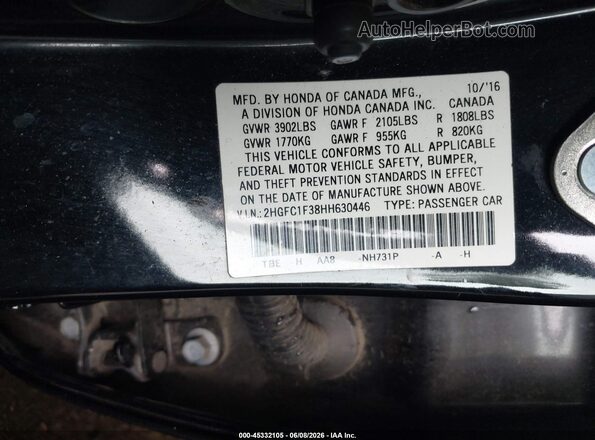 2HGFC1F38HH630446 2017 HONDA CIVIC Black 