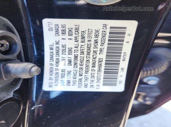 2HGFC1F39HH647823 2017 HONDA CIVIC Black Vista de la etiqueta del VIN