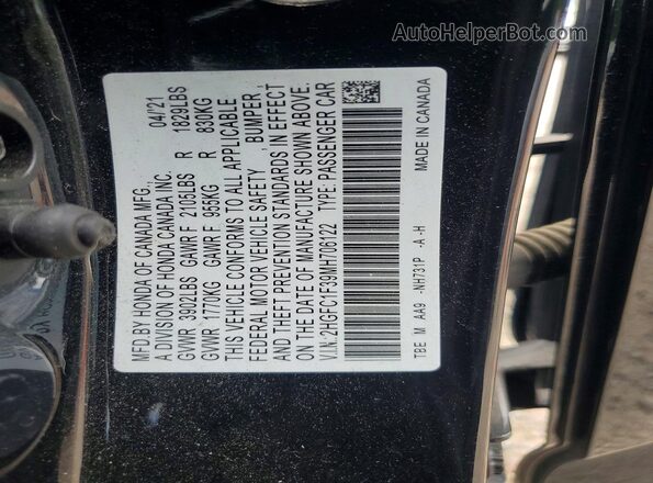 2HGFC1F39MH706122 2021 HONDA CIVIC Black Вид наклейки з VIN-кодом
