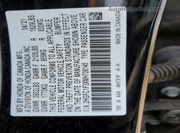 2HGFC1F3XMH706145 2021 HONDA CIVIC Черный Вид подкапотного пространства