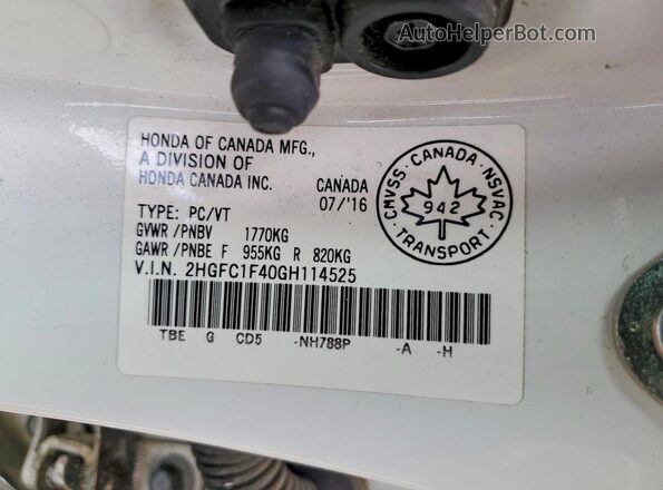 2HGFC1F40GH114525 2016 HONDA CIVIC White Вид підкапотного простору