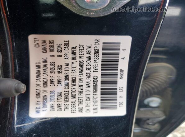 2HGFC1F76HH648043 2017 HONDA CIVIC Black Շարժիչի բաժամունքի տեսք
