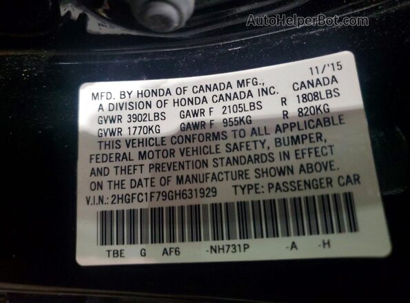 2HGFC1F79GH631929 2016 HONDA CIVIC Black Vista del compartimento del motor