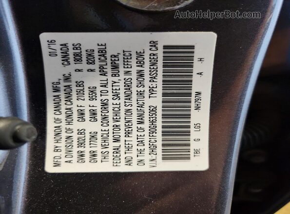 2HGFC1F90GH635062 2016 HONDA CIVIC Gray Вид підкапотного простору