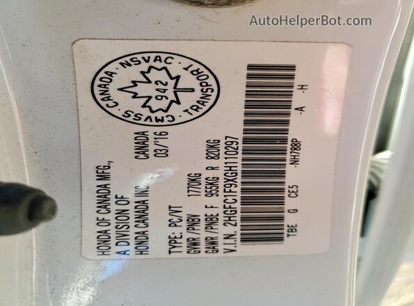 2HGFC1F9XGH110297 2016 HONDA CIVIC White 