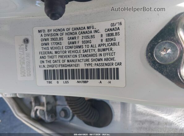 2HGFC1F9XGH641631 2016 HONDA CIVIC White Widok komory silnika