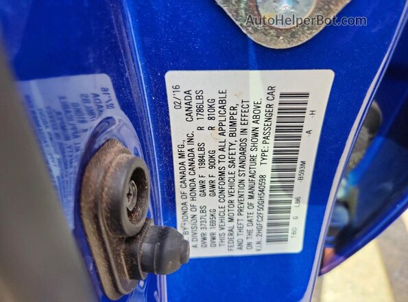 2HGFC2F50GH540598 2016 HONDA CIVIC Синий 