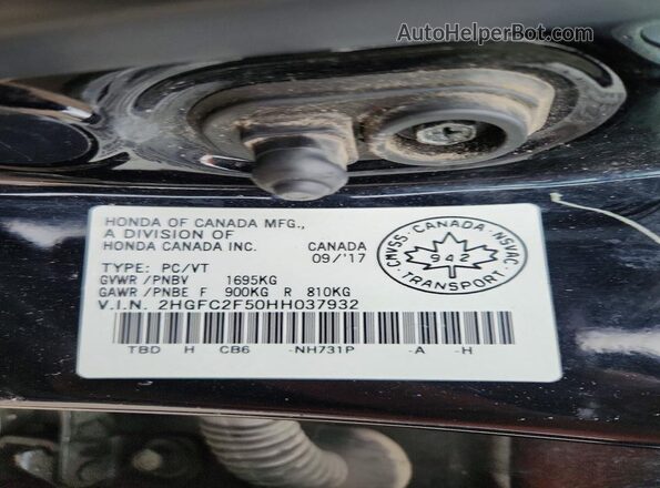 2HGFC2F50HH037932 2017 HONDA CIVIC Black VIN sticker view