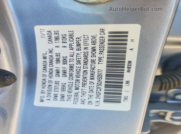2HGFC2F50JH509777 2018 HONDA CIVIC Серебряный Вид подкапотного пространства