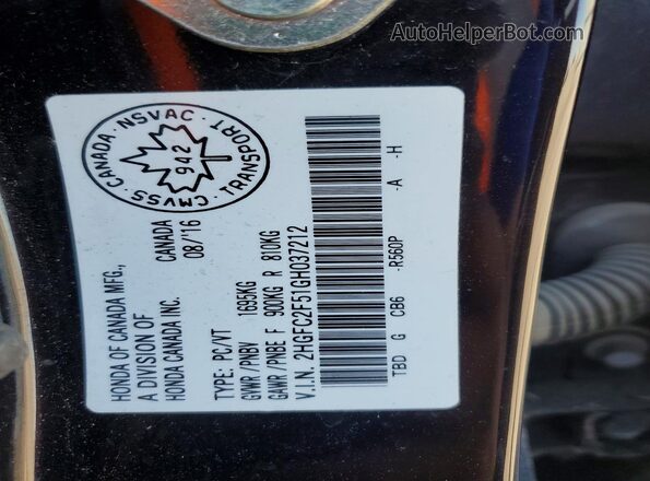 2HGFC2F51GH037212 2016 HONDA CIVIC Black 