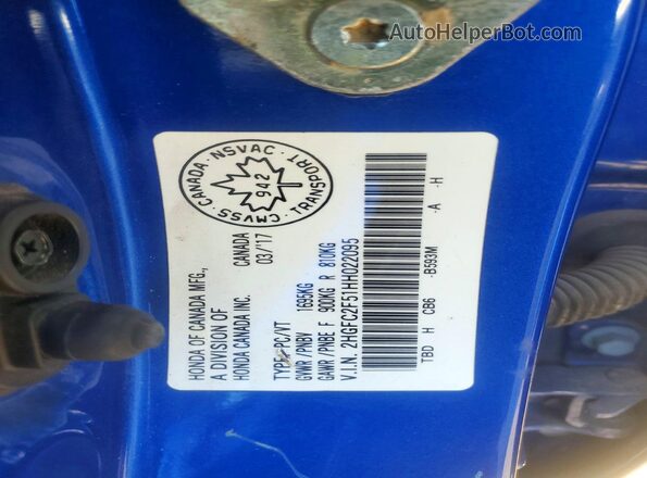 2HGFC2F51HH022095 2017 HONDA CIVIC Blue Engine compartment view