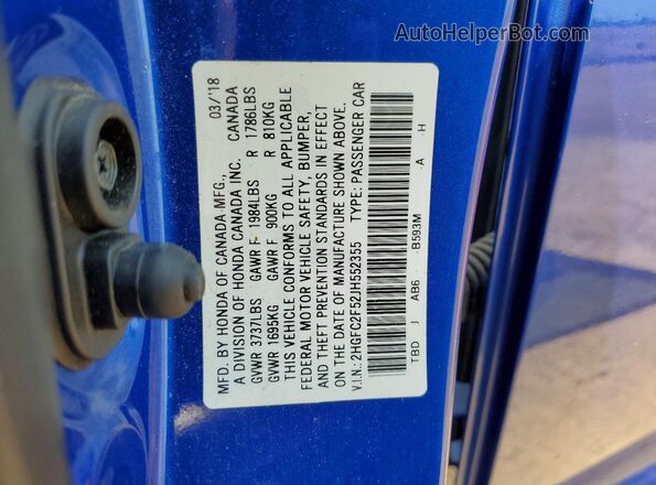 2HGFC2F52JH552355 2018 HONDA CIVIC Blue 