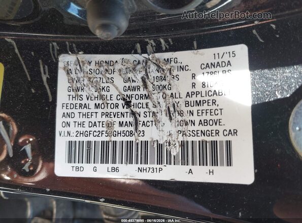 2HGFC2F53GH508423 2016 HONDA CIVIC Черный Вид подкапотного пространства