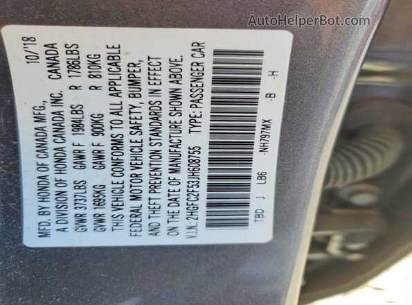 2HGFC2F53JH608755 2018 HONDA CIVIC Gray 