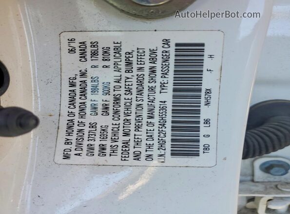 2HGFC2F54GH553614 2016 HONDA CIVIC White Вид підкапотного простору