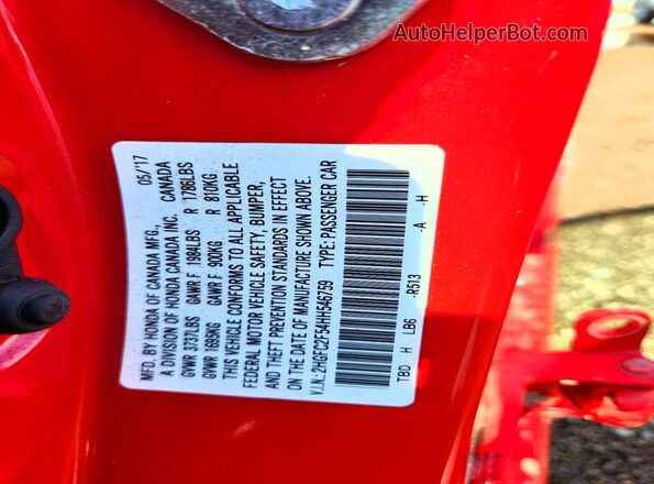 2HGFC2F54HH546759 2017 HONDA CIVIC Red ძრავის განყოფილების ხედი