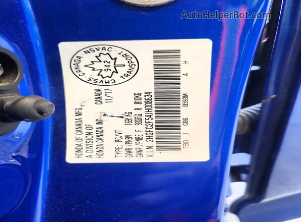2HGFC2F54JH008634 2018 HONDA CIVIC Blue Շարժիչի բաժամունքի տեսք