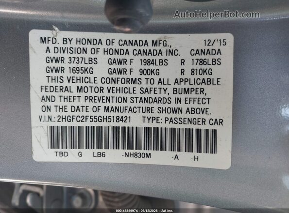 2HGFC2F55GH518421 2016 HONDA CIVIC Серебряный Вид подкапотного пространства