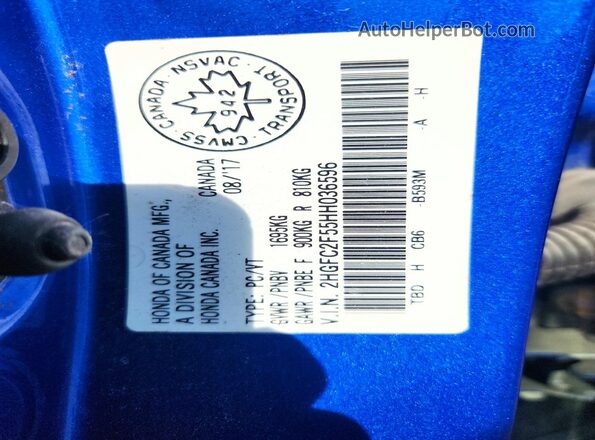 2HGFC2F55HH036596 2017 HONDA CIVIC Blue Շարժիչի բաժամունքի տեսք