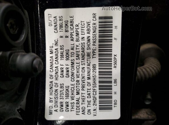 2HGFC2F55HH512989 2017 HONDA CIVIC Purple Widok naklejki z numerem VIN