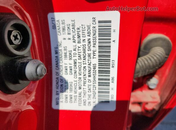 2HGFC2F55HH532465 2017 HONDA CIVIC Red Widok naklejki z numerem VIN