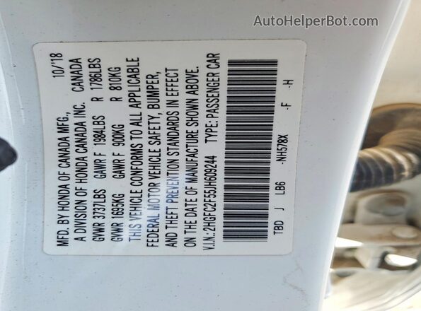 2HGFC2F55JH609244 2018 HONDA CIVIC White Engine compartment view